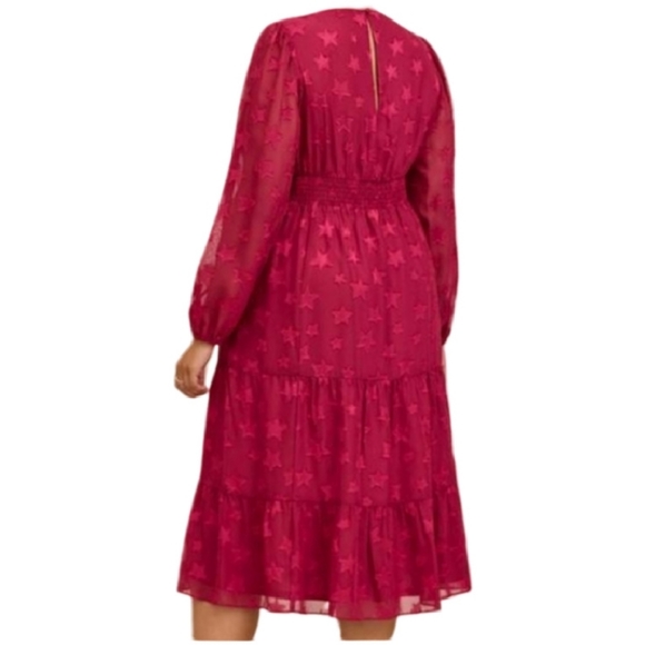 Valentines Plus Size 0 Midi Clip Dot Chiffon Tiered Dress - Picture 4 of 6